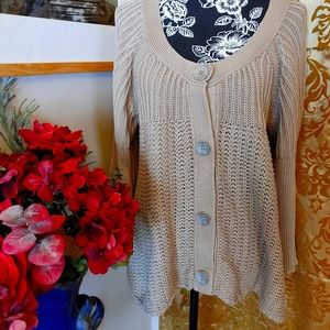Vintage Tan Brown Sweater Cardigan Silver Buttons